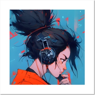 Samurai Hair Teenage Listening to Music Posters and Art